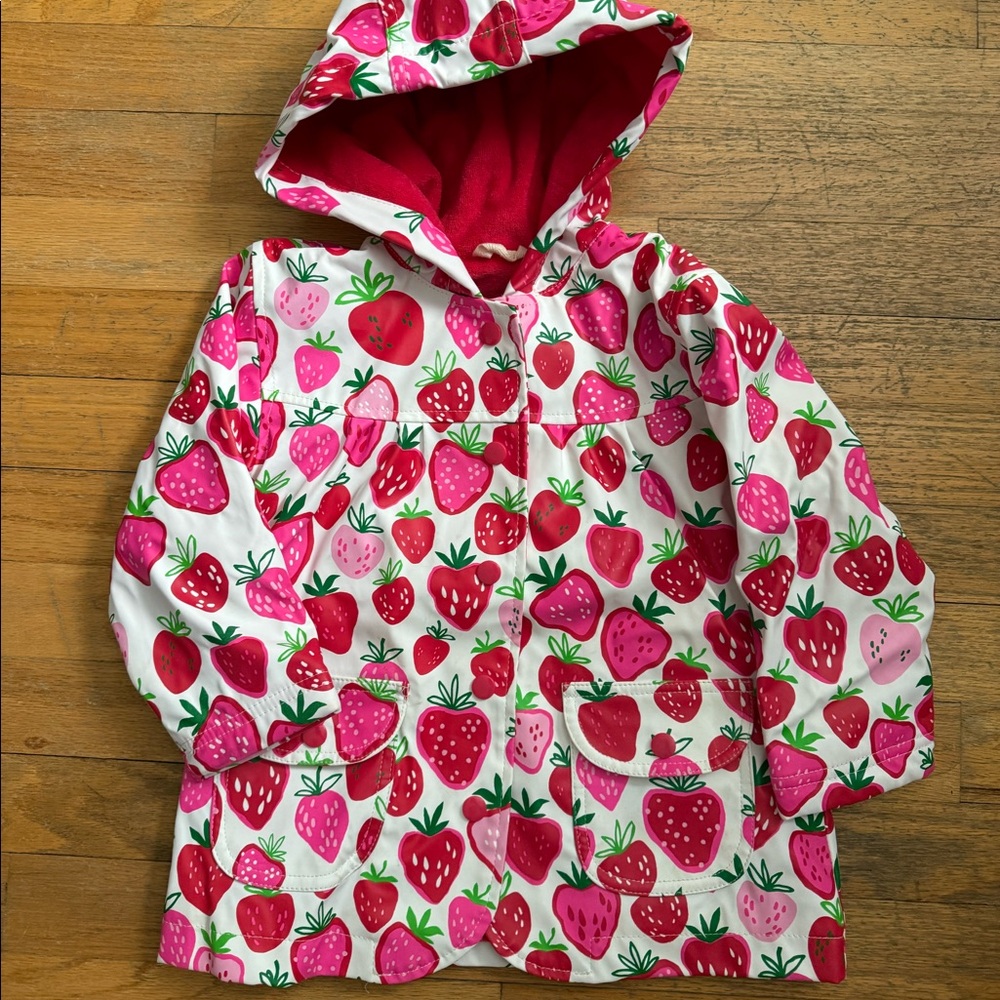 Hatley Girls Terry Lined Rain Jacket, Size 2, Strawberry